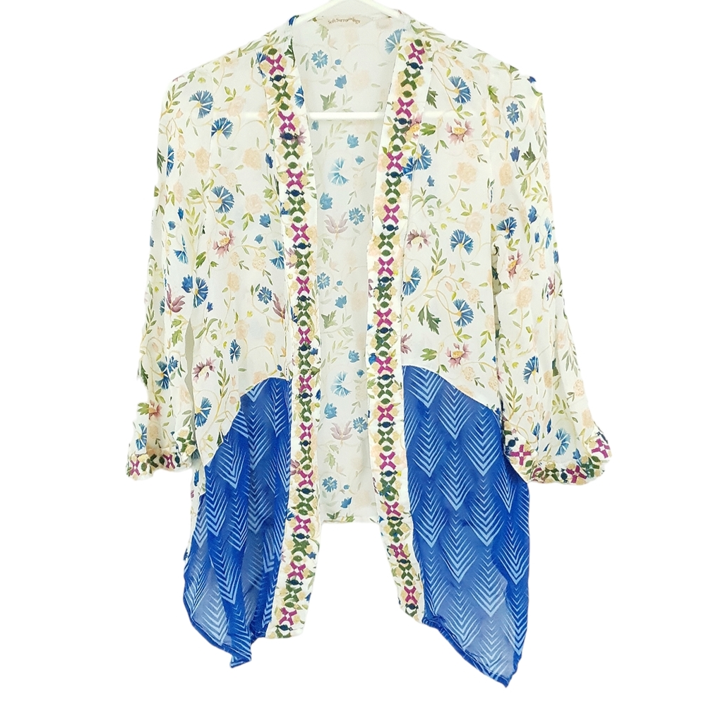 Soft Surroundings Art Nouveau Topper Kimono Cardigan Semi Sheer Floral Women PS - Picture 2 of 8
